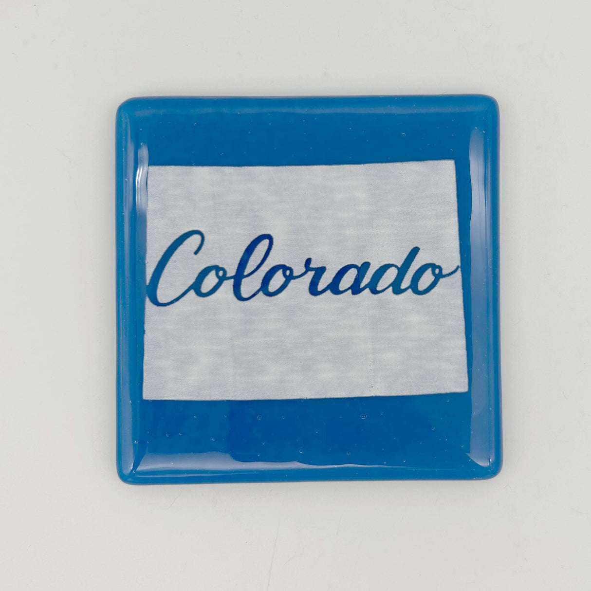 US States Fused Glass 4" Single Coaster - Rainbow Pride or Single Color Background - made to order