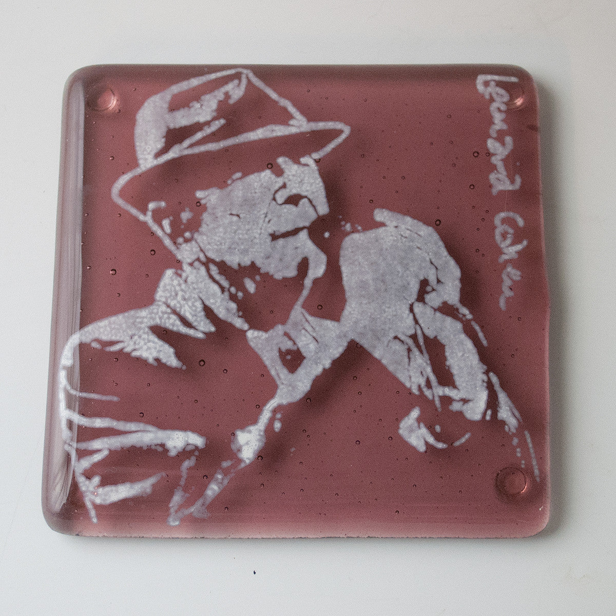Leonard Cohen Fused Glass 4" Single Coaster