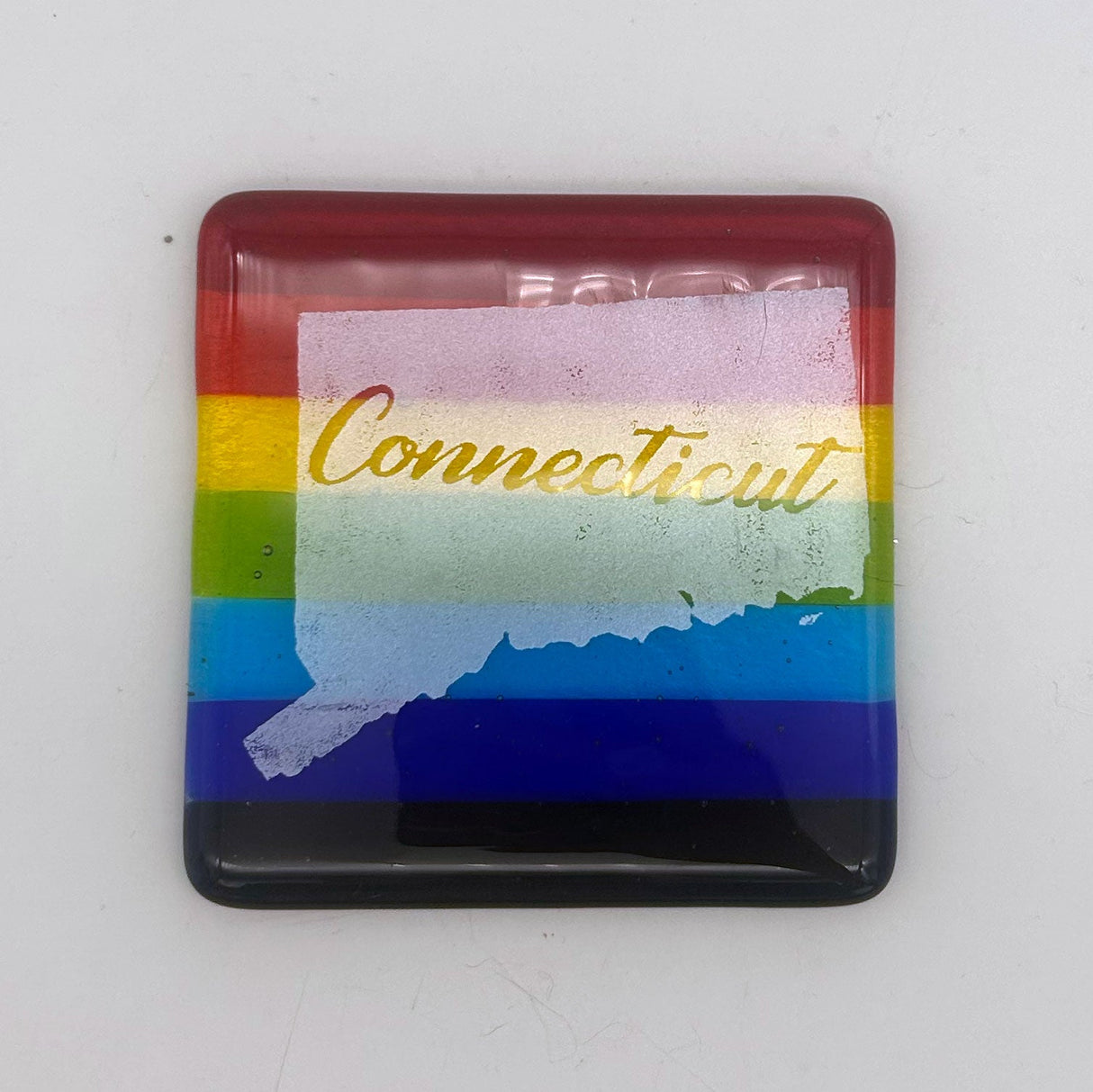 US States Fused Glass 4" Single Coaster - Rainbow Pride or Single Color Background - made to order