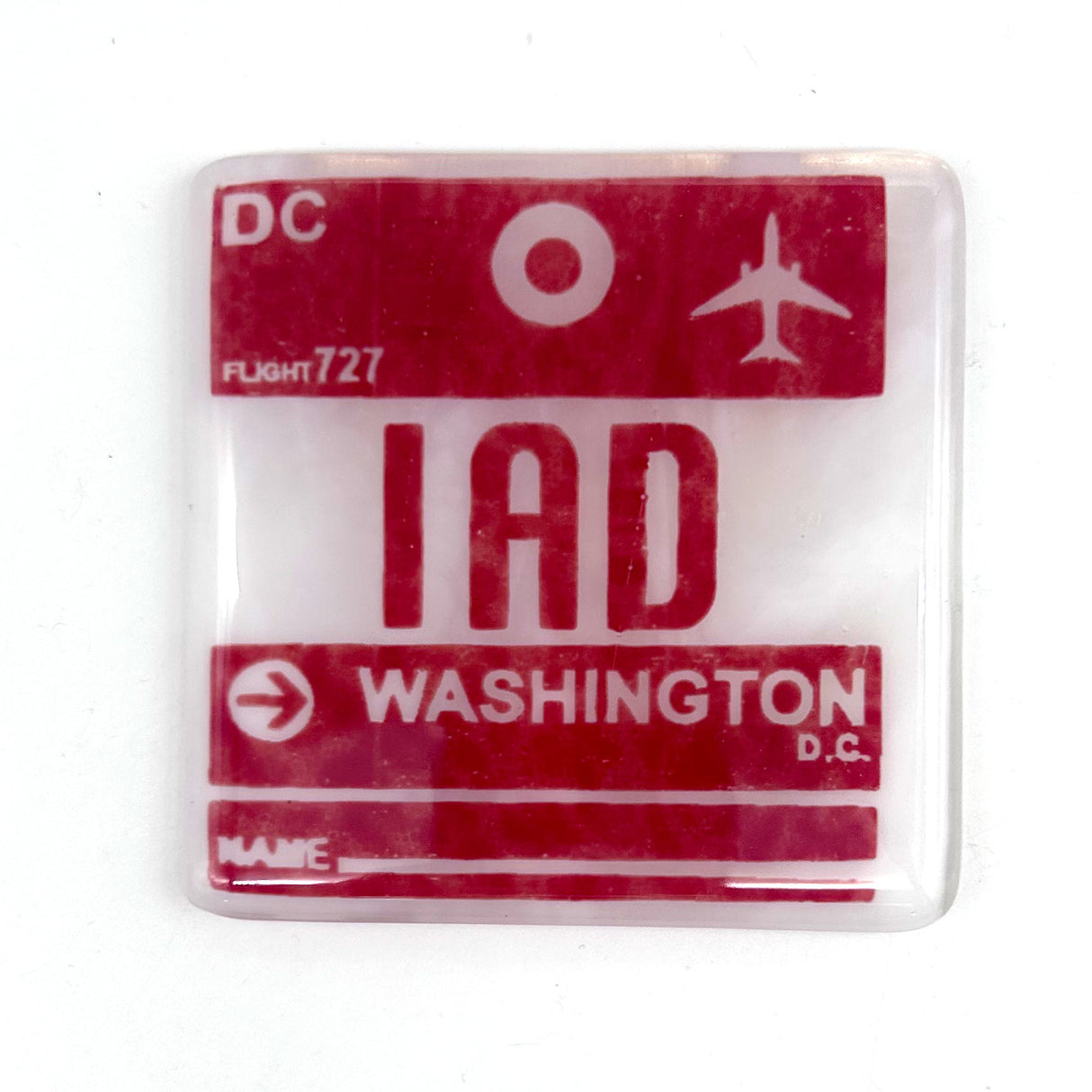 Washington DC IAD Dulles Vintage Luggage Tag Fused Glass 4" Coaster