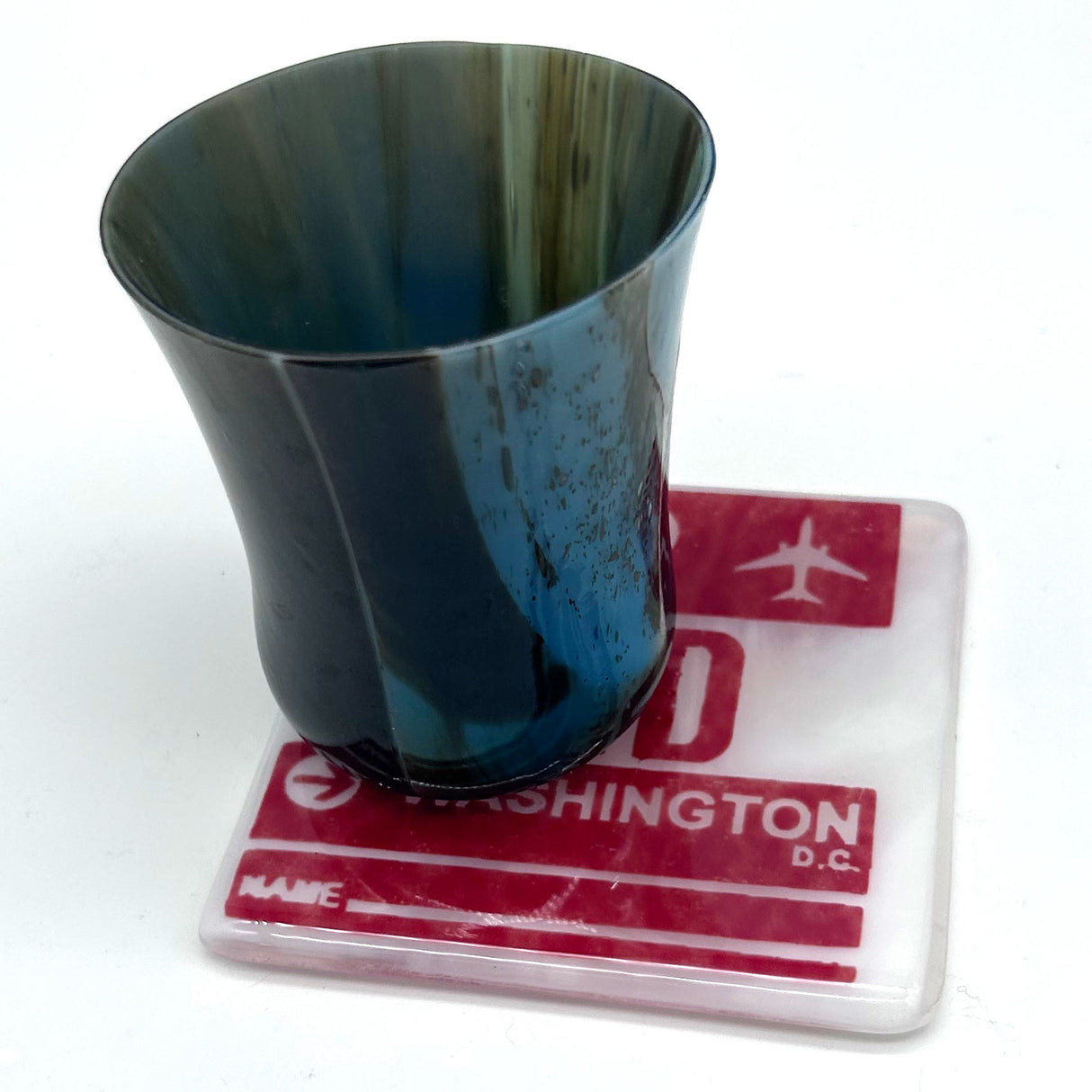 Washington DC IAD Dulles Vintage Luggage Tag Fused Glass 4" Coaster