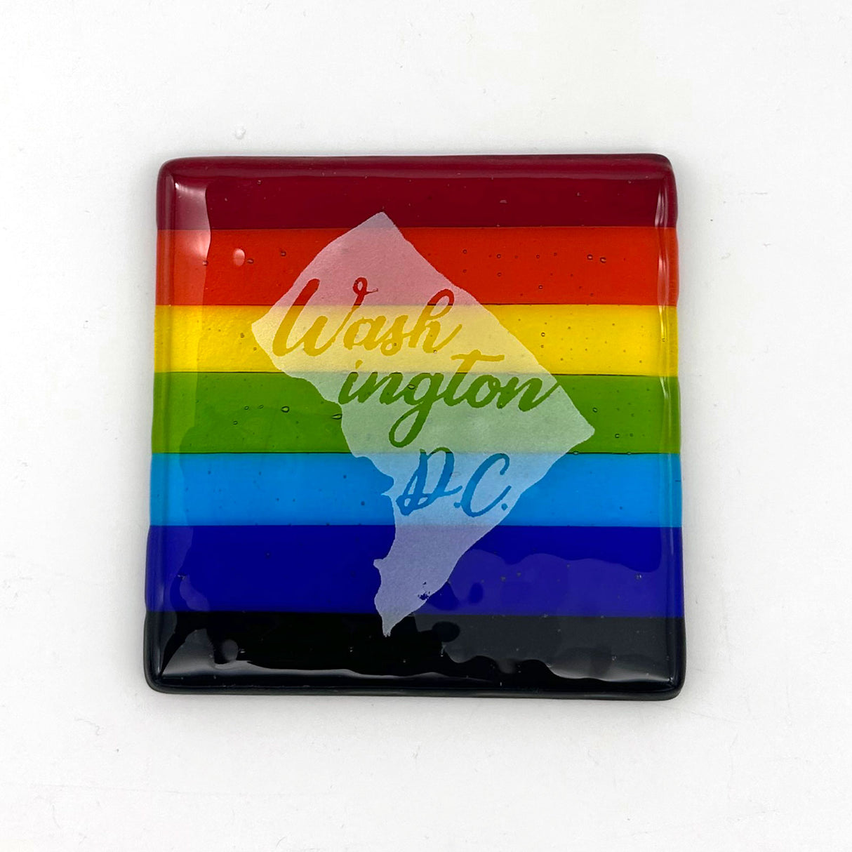 Washington DC Map Fused Glass 4" Single Coaster - Rainbow Pride or Single Color Background - made to order