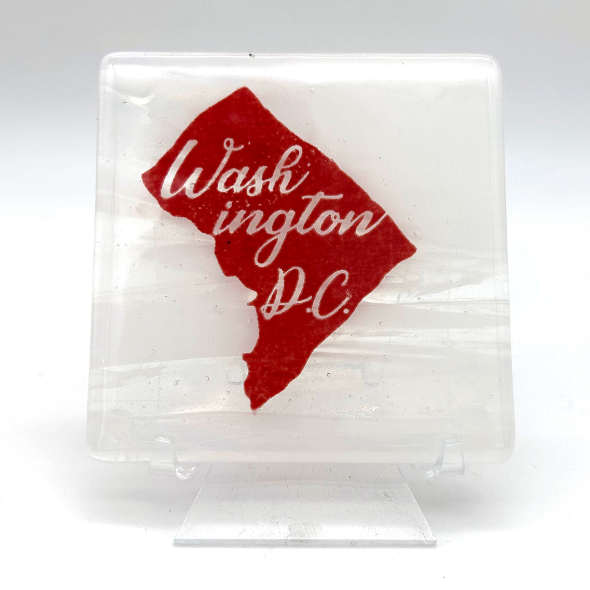 Washington DC Map Fused Glass 4" Single Coaster - Rainbow Pride or Single Color Background - made to order