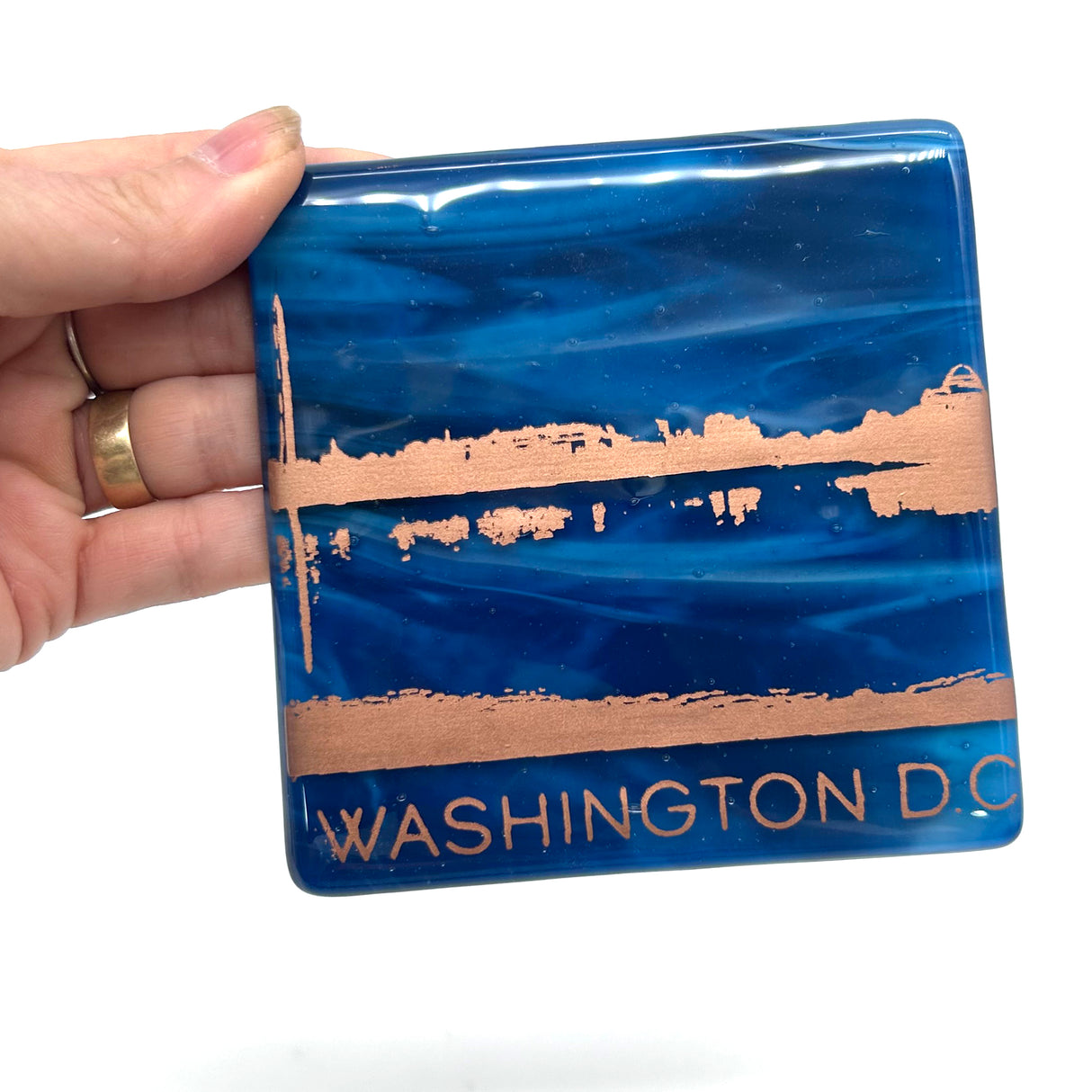 Washington DC Sunset Skyline Fused Glass 4" Coaster