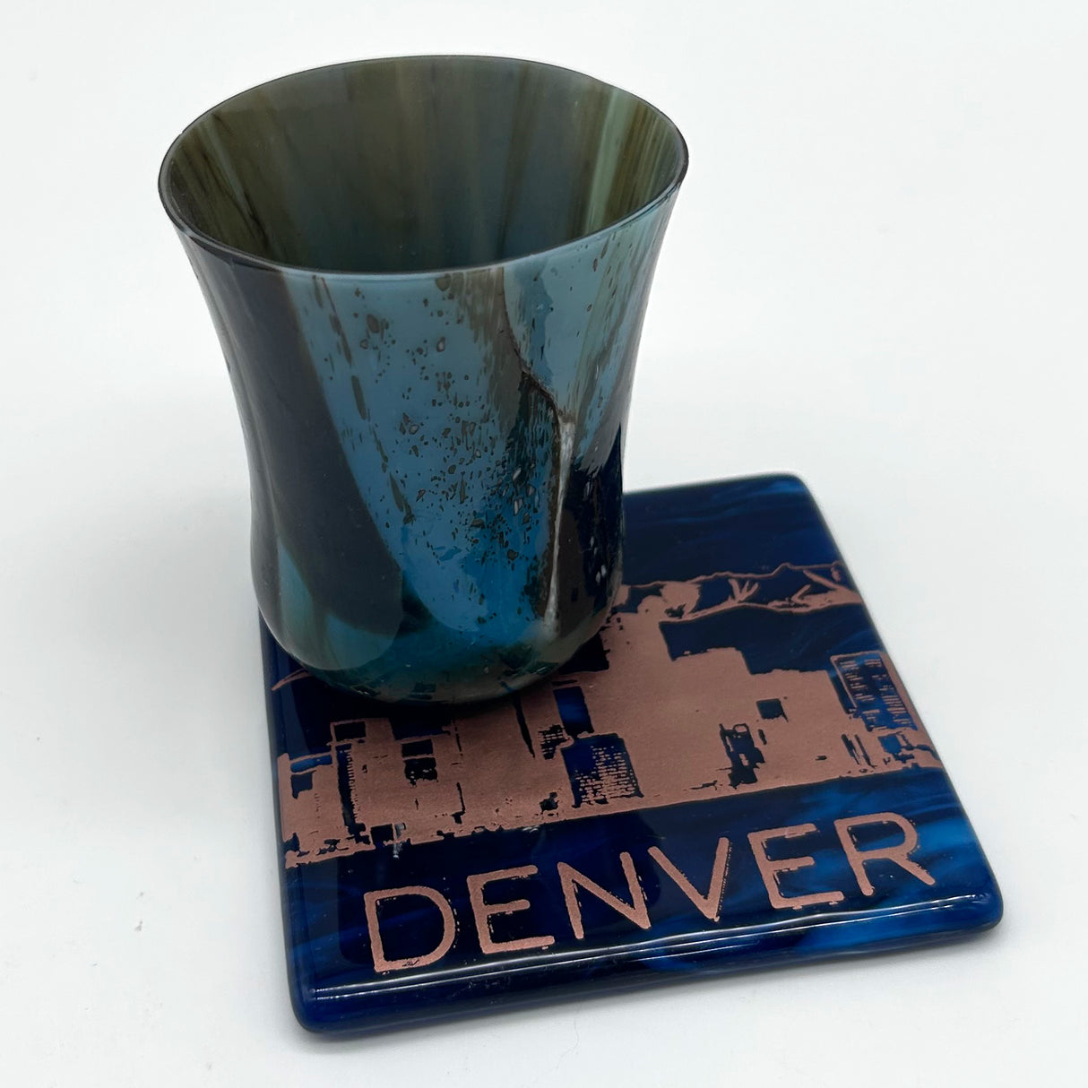 Denver Sunset Skyline Fused Glass 4" Coaster