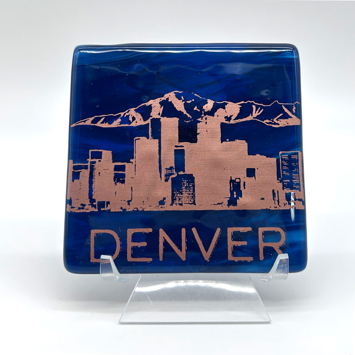 Denver Sunset Skyline Fused Glass 4" Coaster