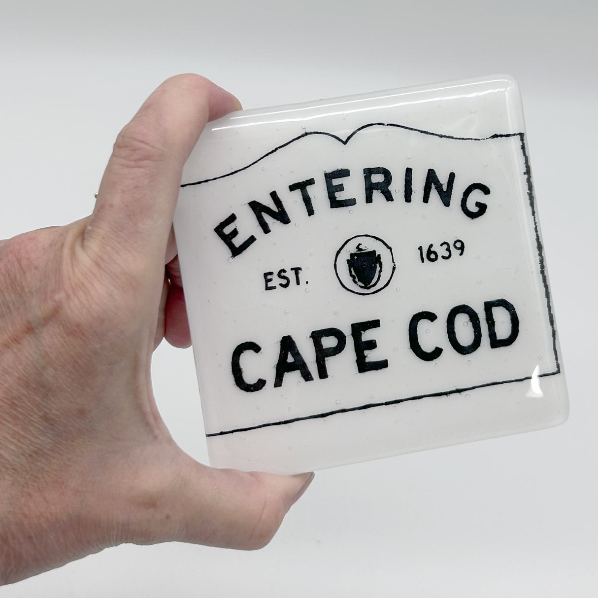 Entering Cape Cod Fused Glass 4" Single Coaster - made to order