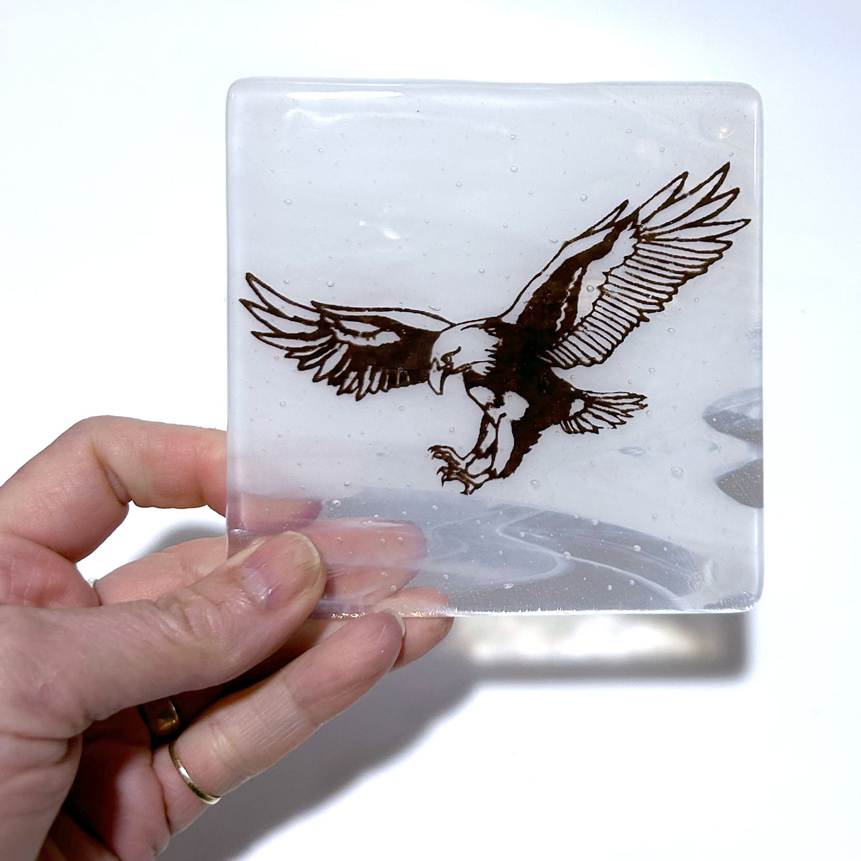 Bald Eagle Fused Glass 4" Single Coaster