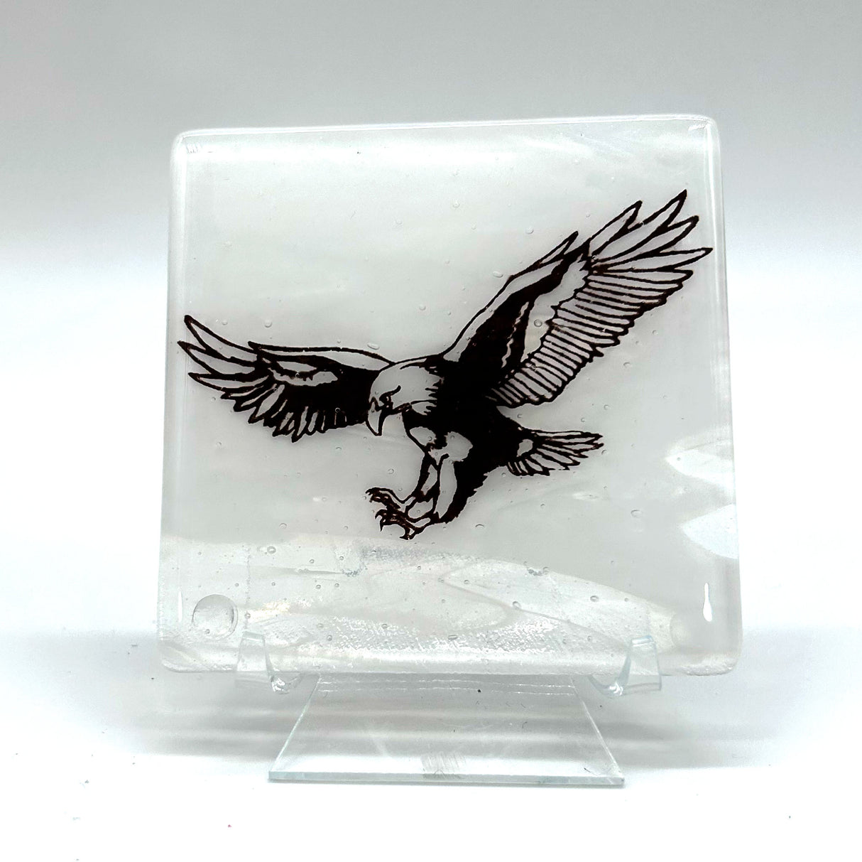 Bald Eagle Fused Glass 4" Single Coaster