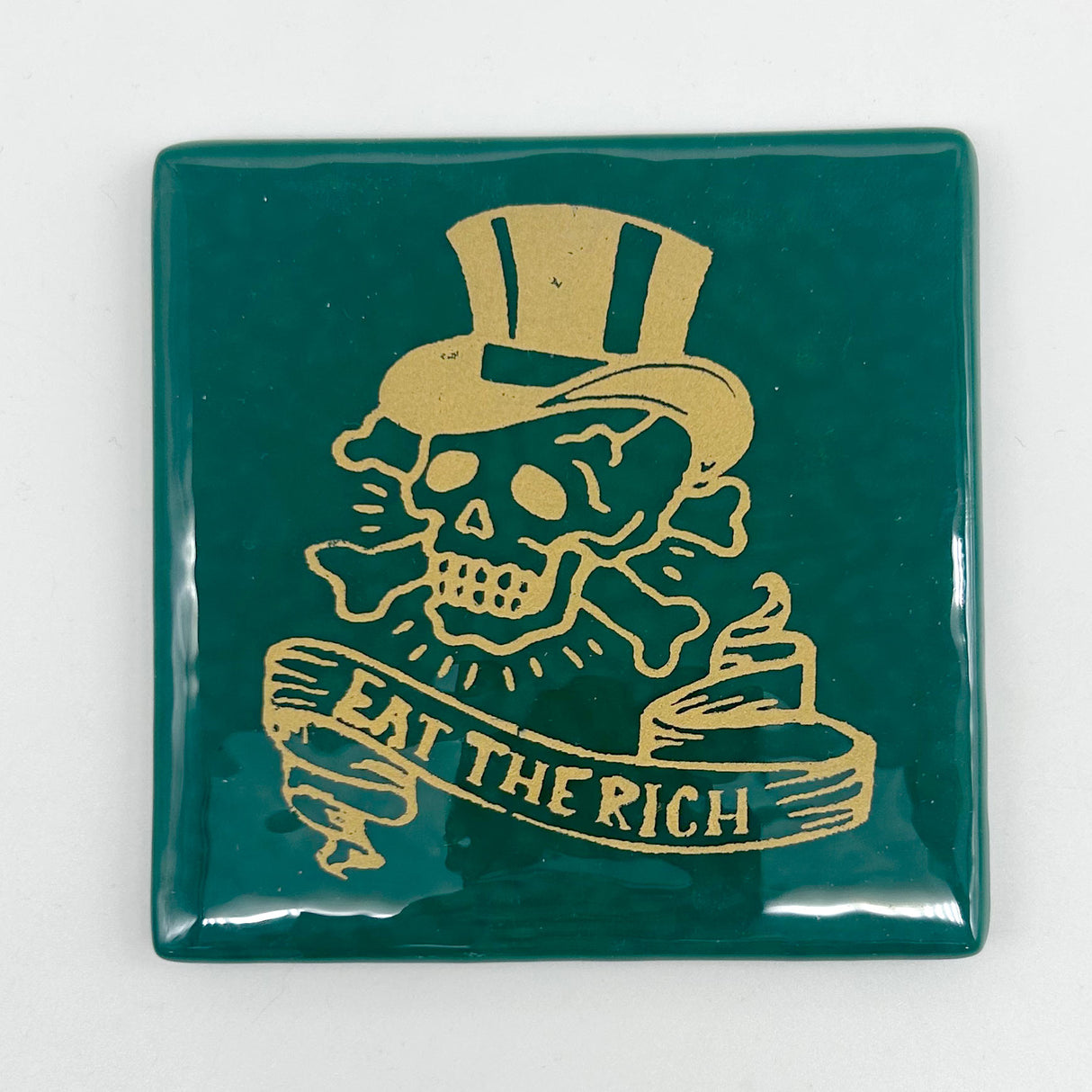 Eat The Rich 4" Handmade Single Fused Glass Coaster