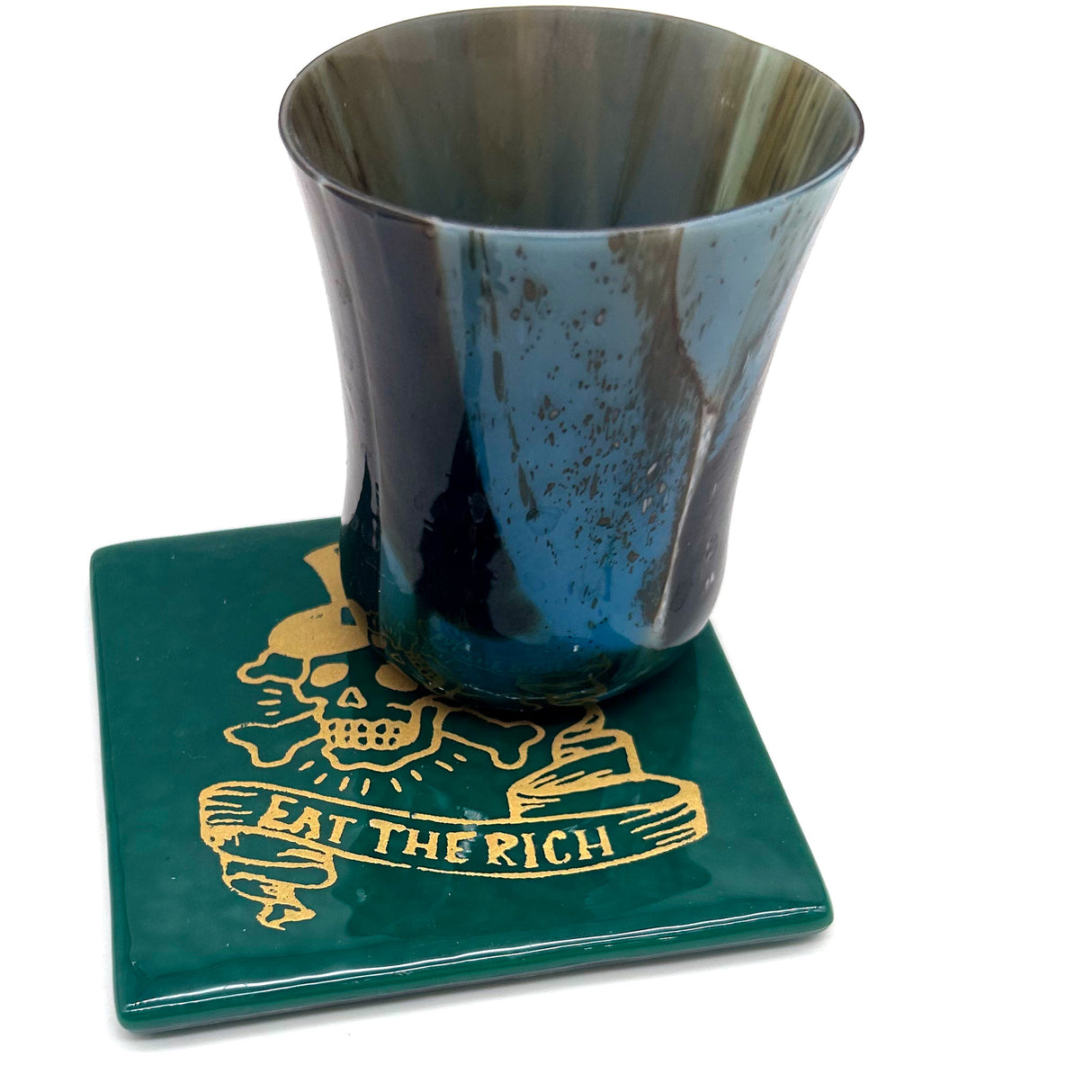 Eat The Rich 4" Handmade Single Fused Glass Coaster