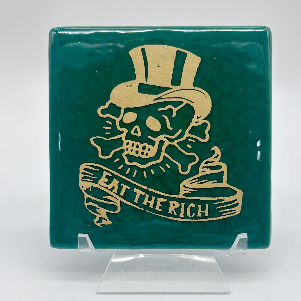 Eat The Rich 4" Handmade Single Fused Glass Coaster