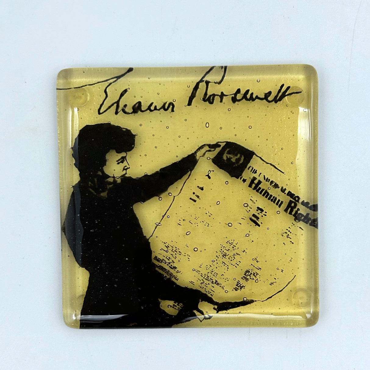 Eleanor Roosevelt Human Rights Declaration Fused Glass 4" Single Coaster