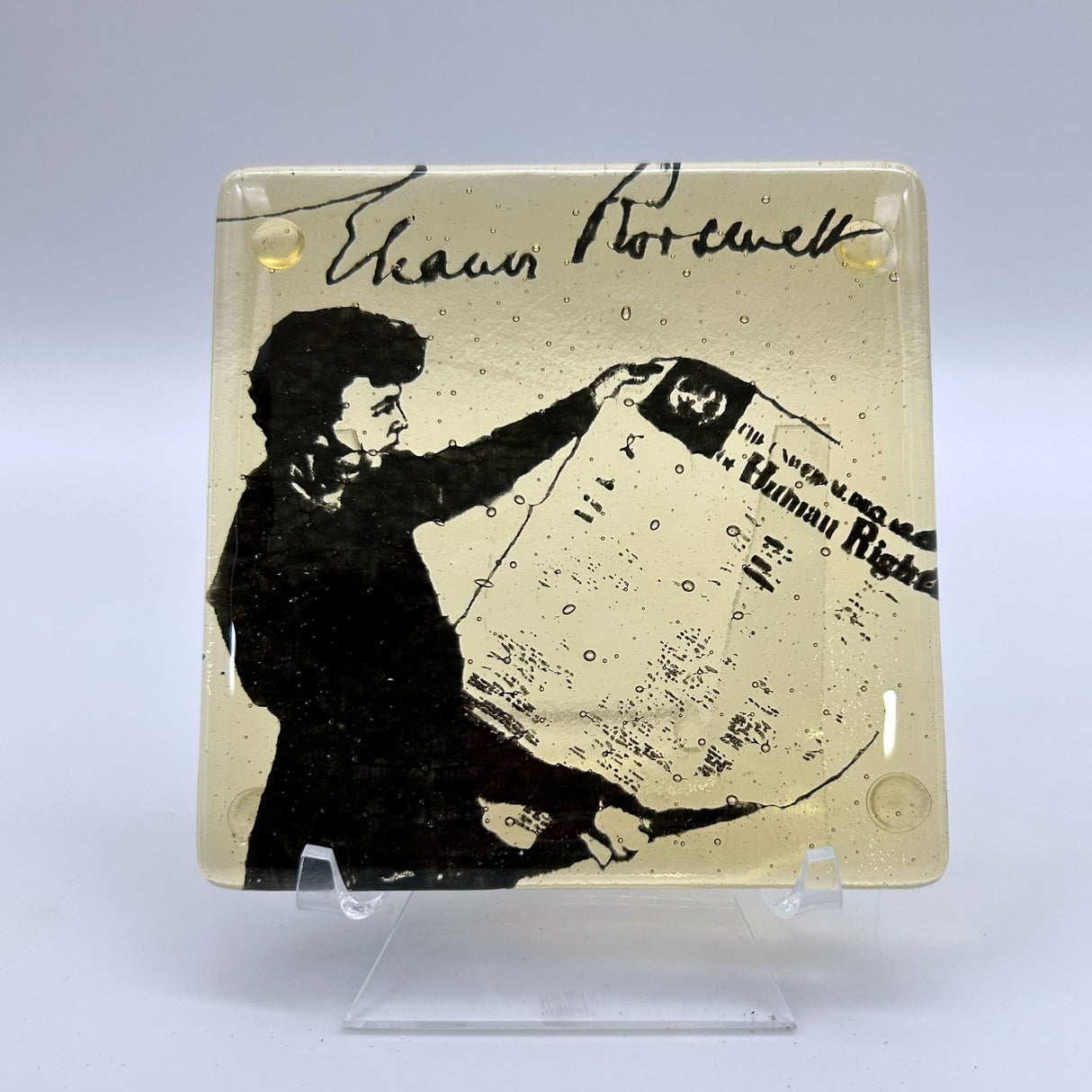 Eleanor Roosevelt Human Rights Declaration Fused Glass 4" Single Coaster