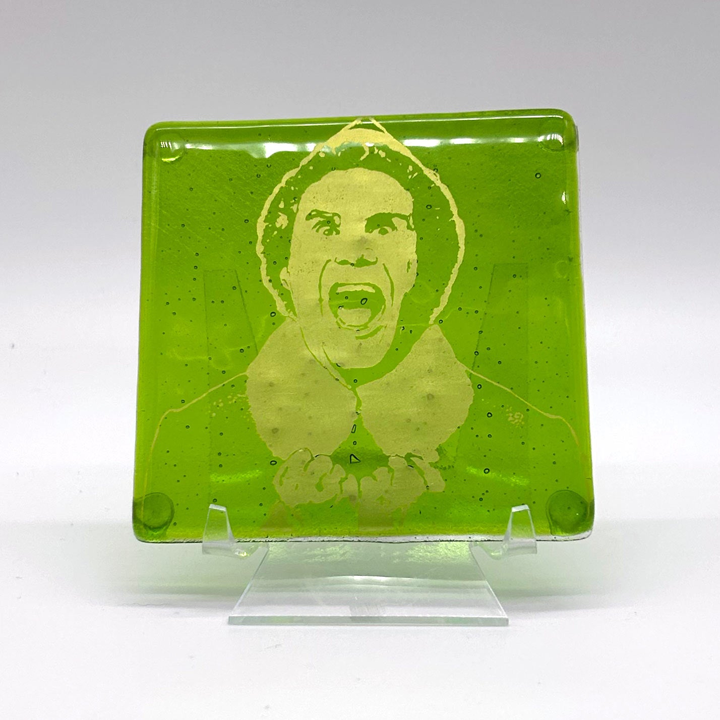 Elf Christmas Fused Glass 4" Single Coaster