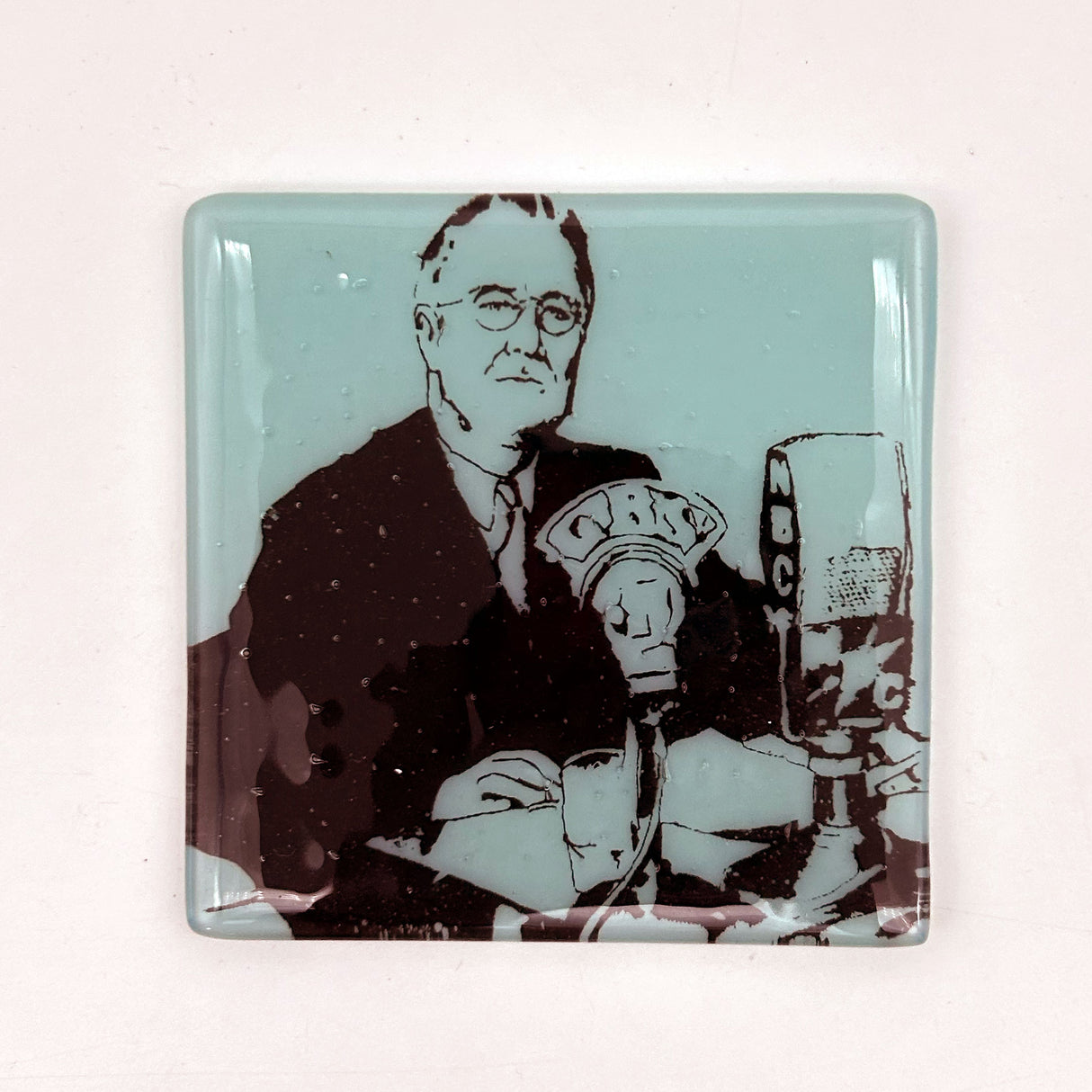 Franklin Delano Roosevelt FDR (Fireside Chat) Fused Glass 4" Single Coaster