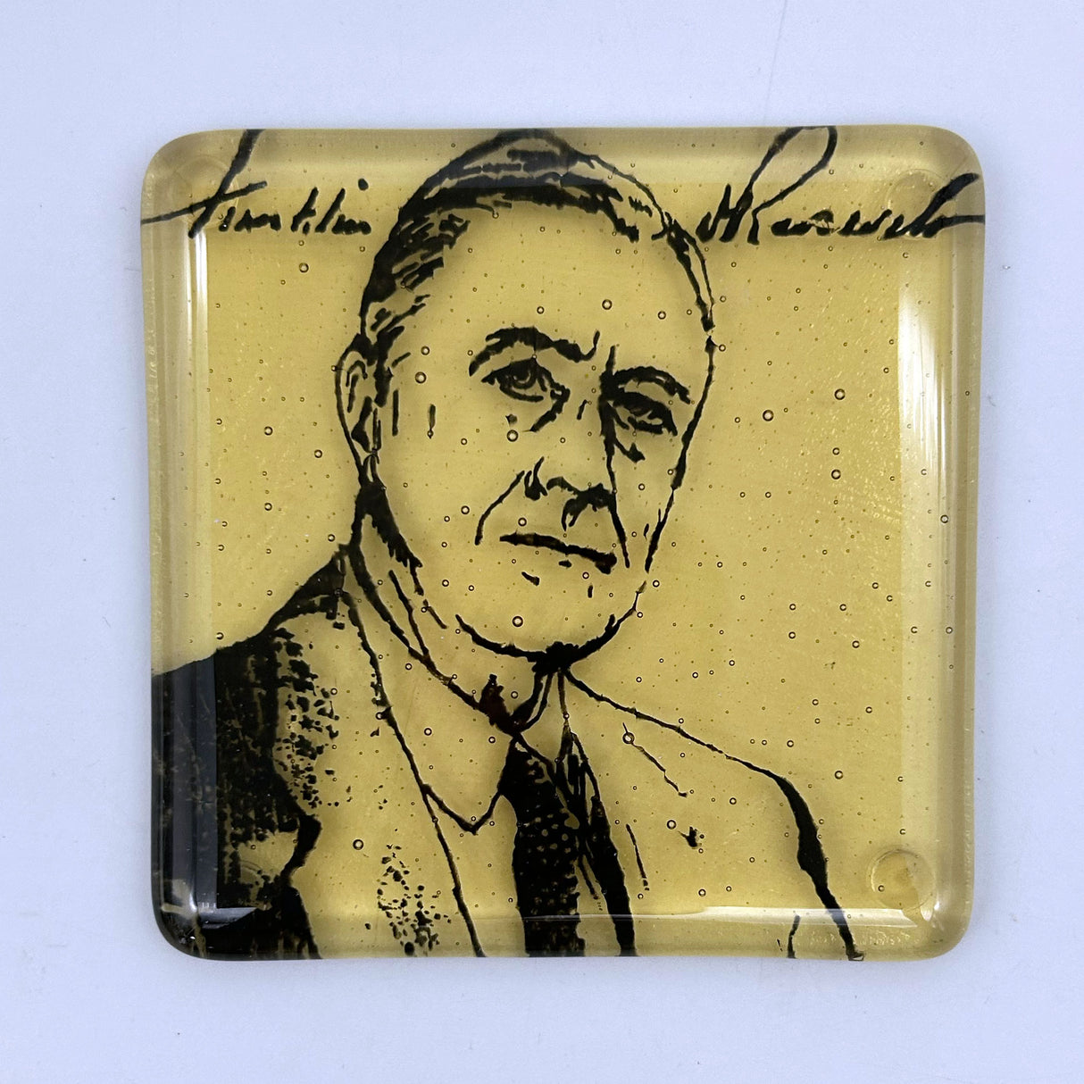 Franklin Delano Roosevelt FDR Fused Glass 4" Single Coaster