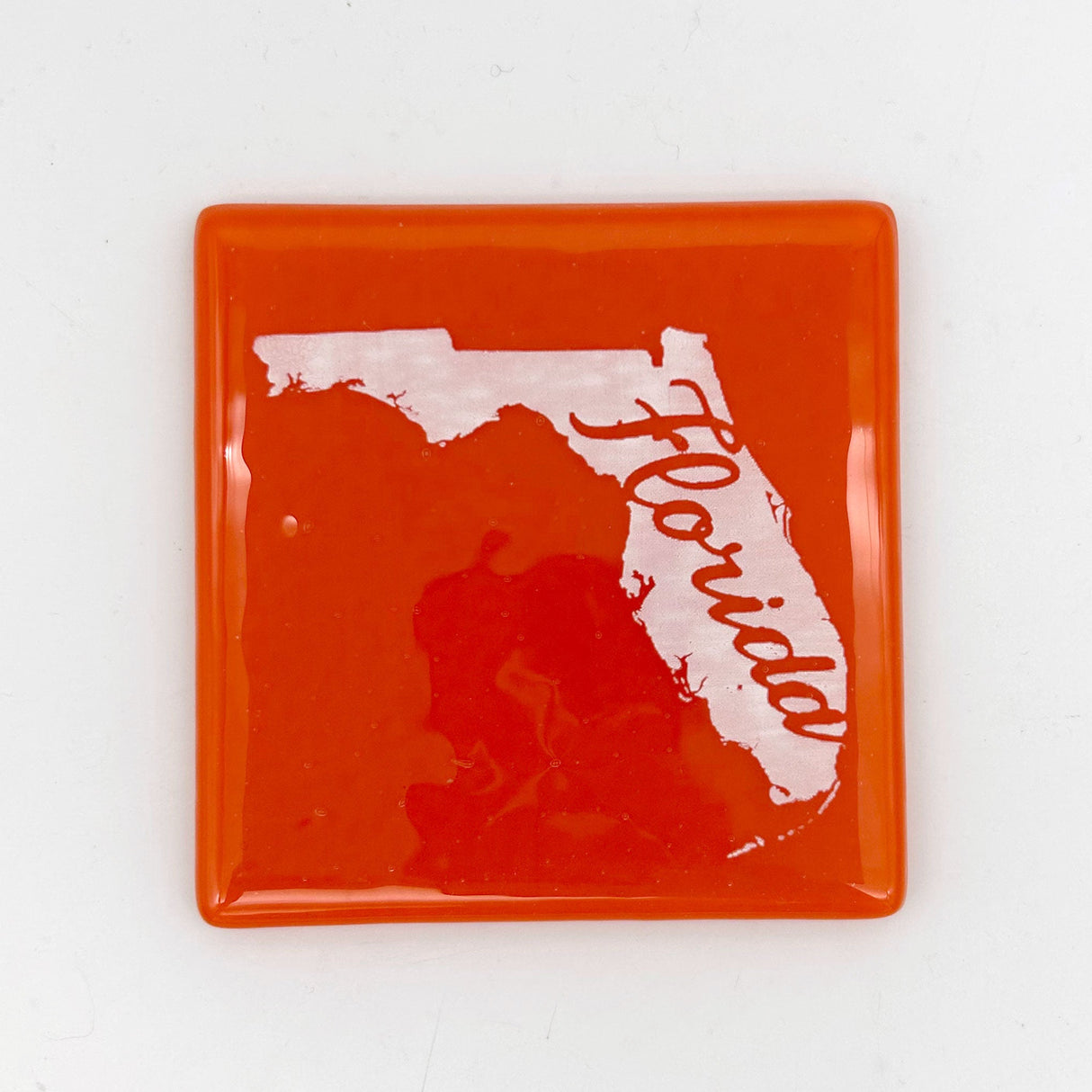 US States Fused Glass 4" Single Coaster - Rainbow Pride or Single Color Background - made to order