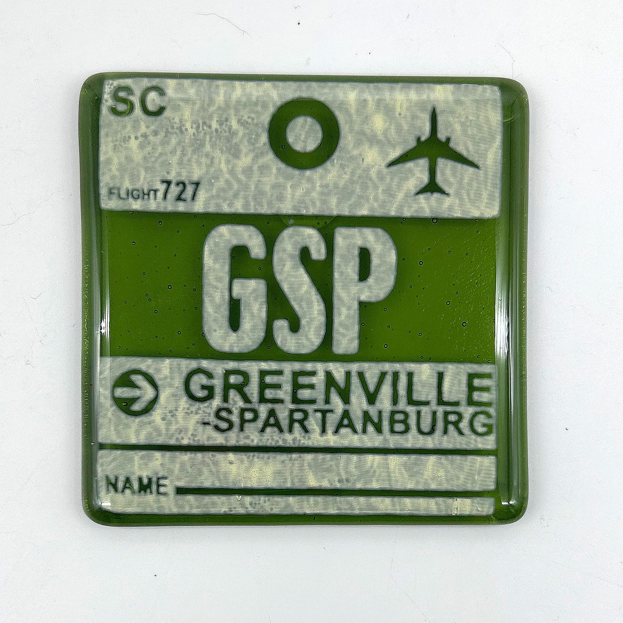 South Carolina GSP Vintage Luggage Tag Fused Glass 4" Coaster