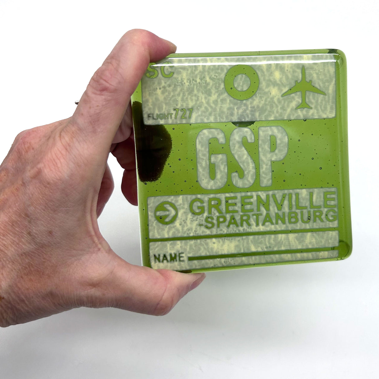 South Carolina GSP Vintage Luggage Tag Fused Glass 4" Coaster