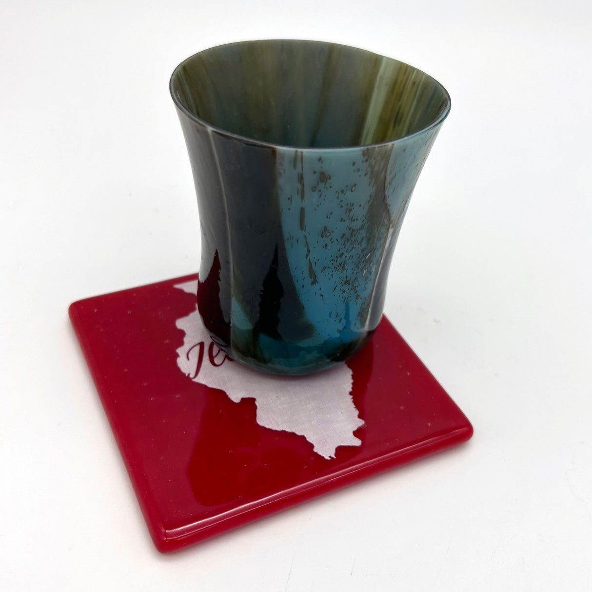 US States Fused Glass 4" Single Coaster - Rainbow Pride or Single Color Background - made to order