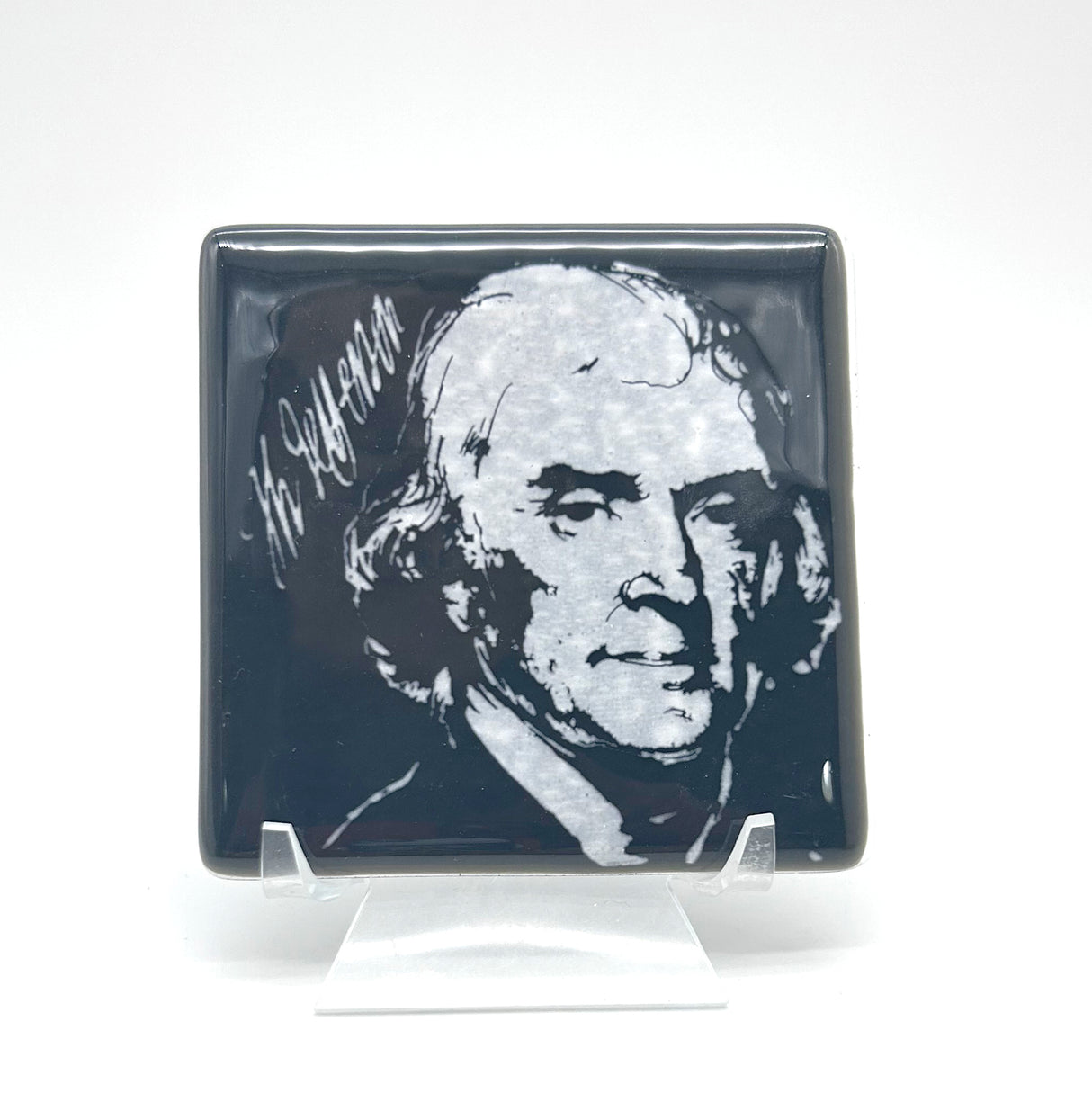 Thomas Jefferson Handmade 4" Handmade Fused Glass Coaster