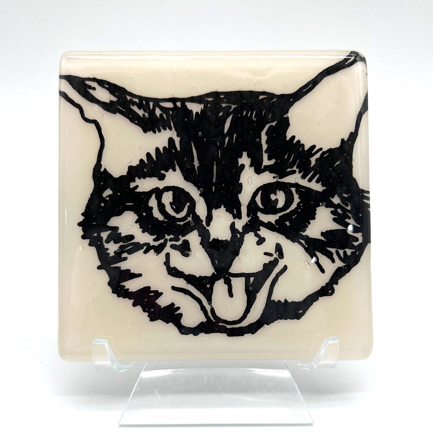 Kitty Fused Glass 4" Single Coaster