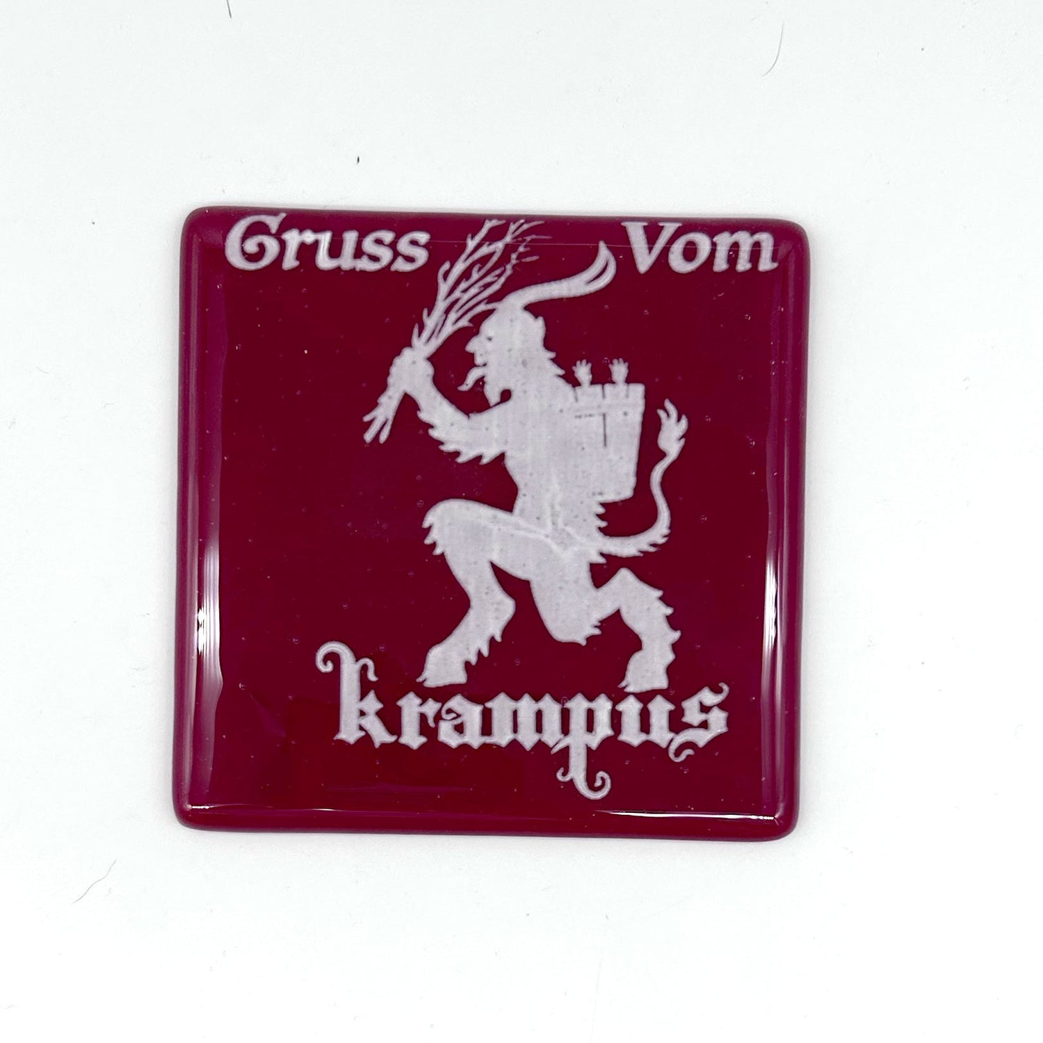 Krampus 4" Handmade Fused Glass Bar Coaster