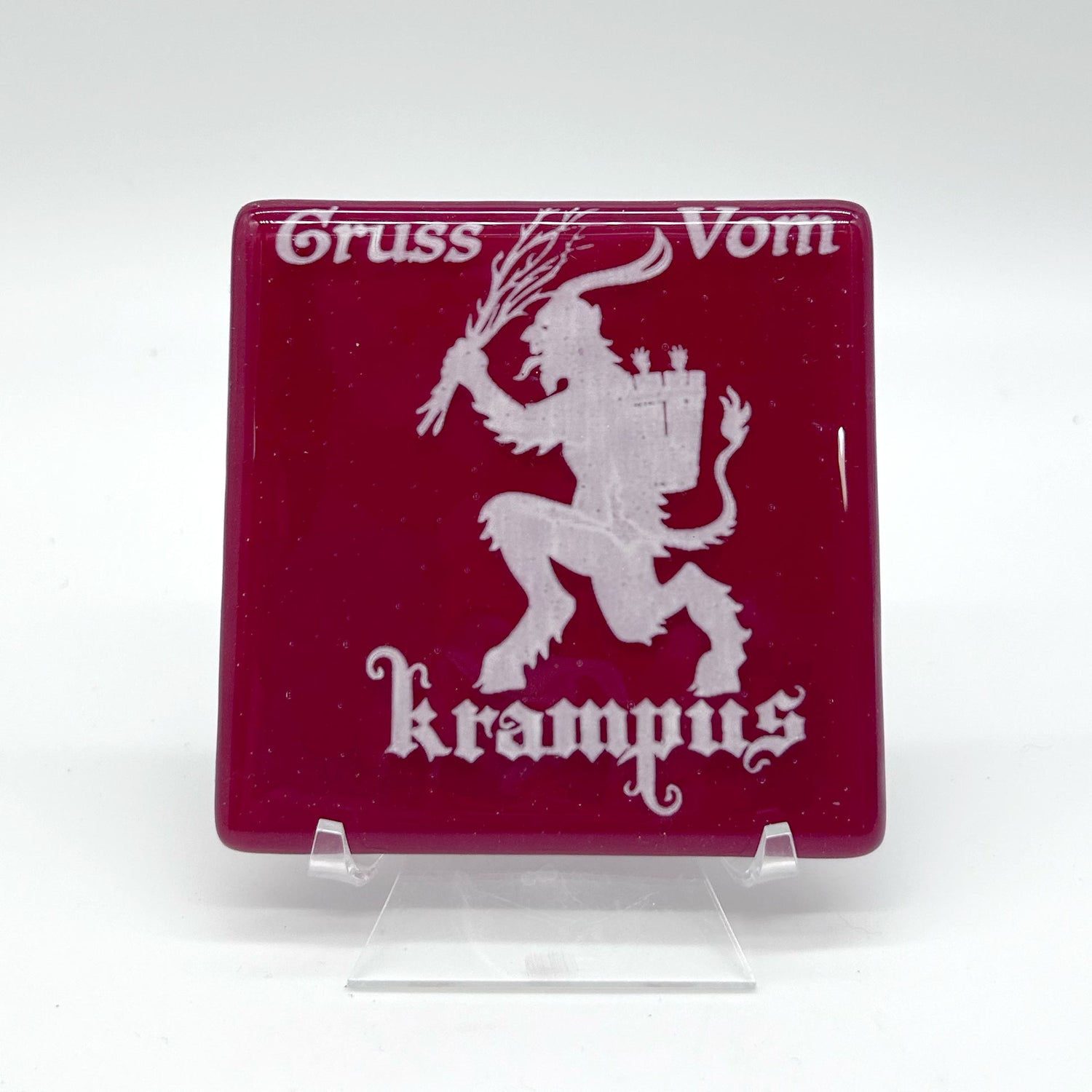 Krampus 4" Handmade Fused Glass Bar Coaster