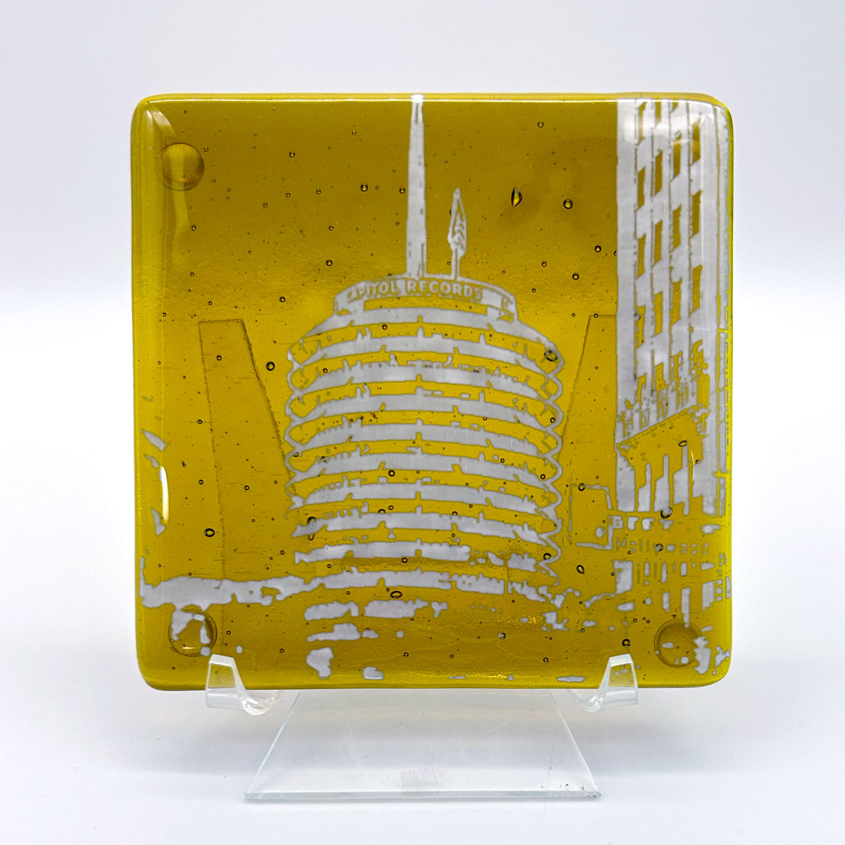 Los Angeles Capitol Records Fused Glass 4" Single Coaster - made to order