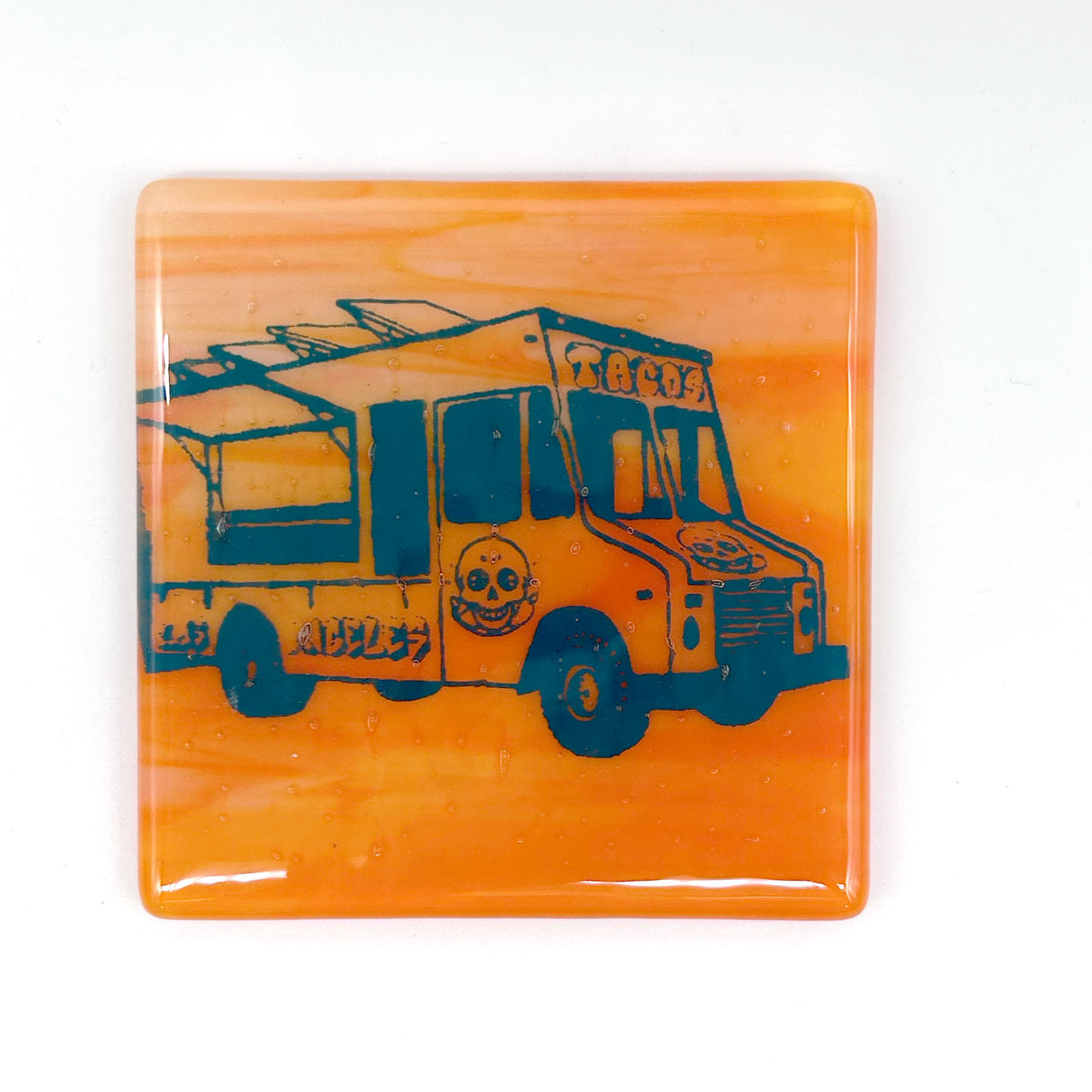 Los Angeles Taco Truck 4" Fused Glass Coaster for Foodies & Travel Buffs