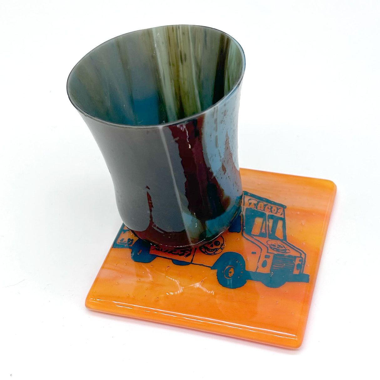 Los Angeles Taco Truck 4" Fused Glass Coaster for Foodies & Travel Buffs
