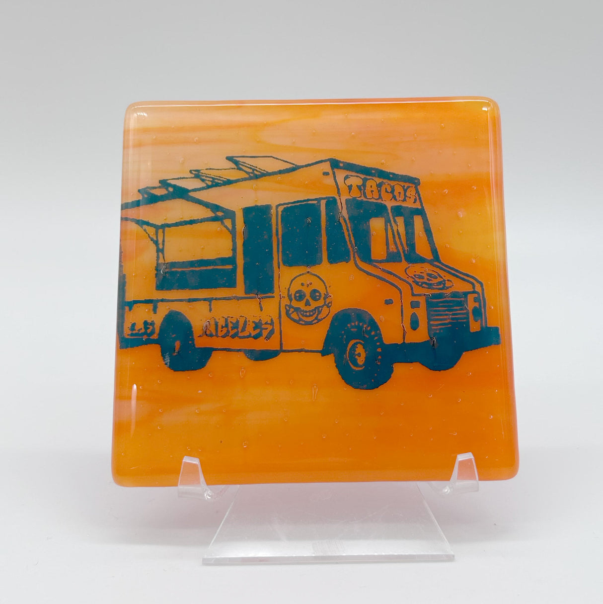 Los Angeles Taco Truck 4" Fused Glass Coaster for Foodies & Travel Buffs