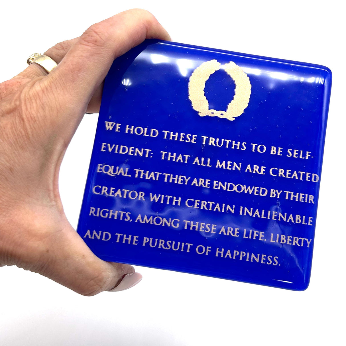 Life, Liberty Handmade 4" Handmade Fused Glass Coaster