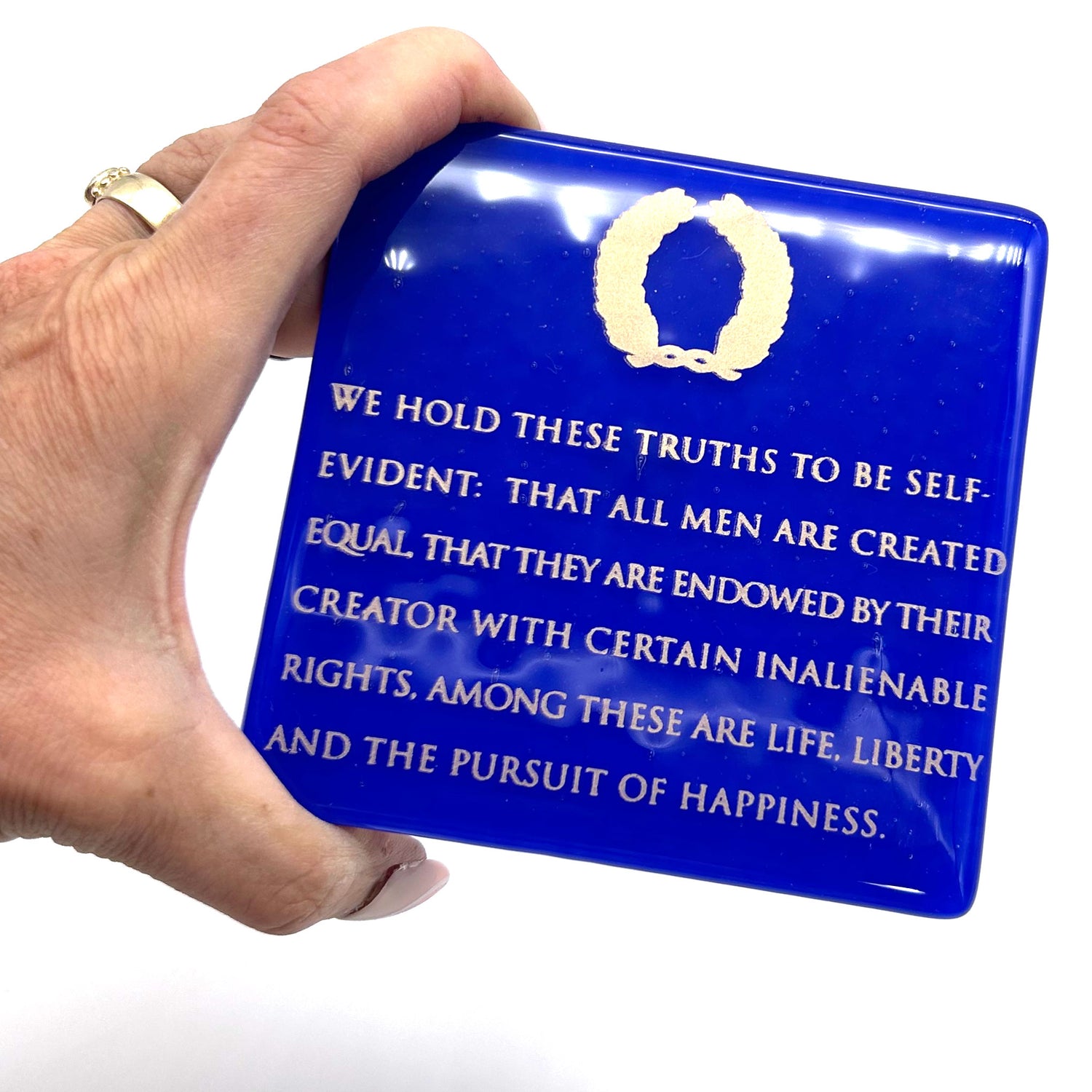 Life, Liberty Handmade 4" Handmade Fused Glass Coaster