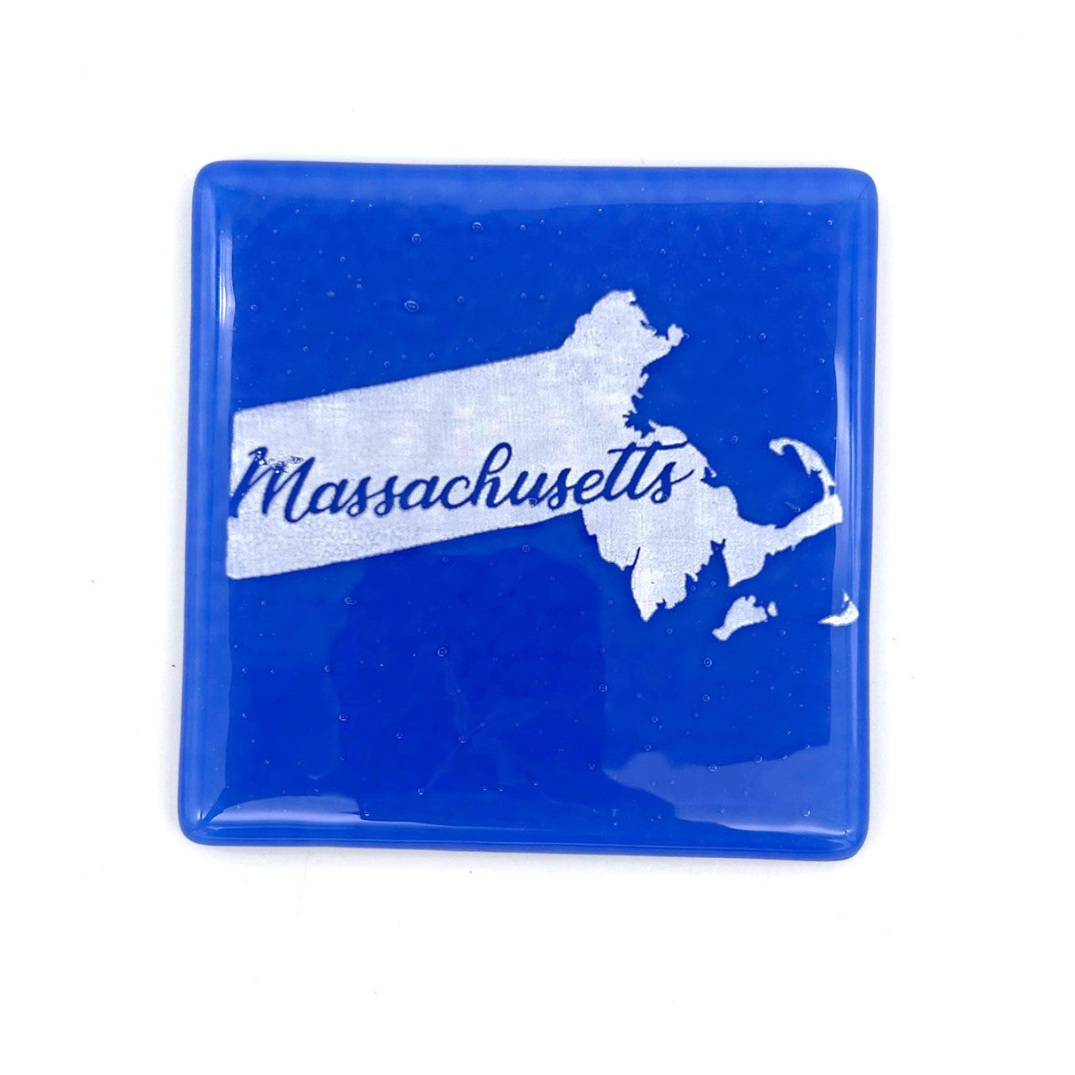US States Fused Glass 4" Single Coaster - Rainbow Pride or Single Color Background - made to order
