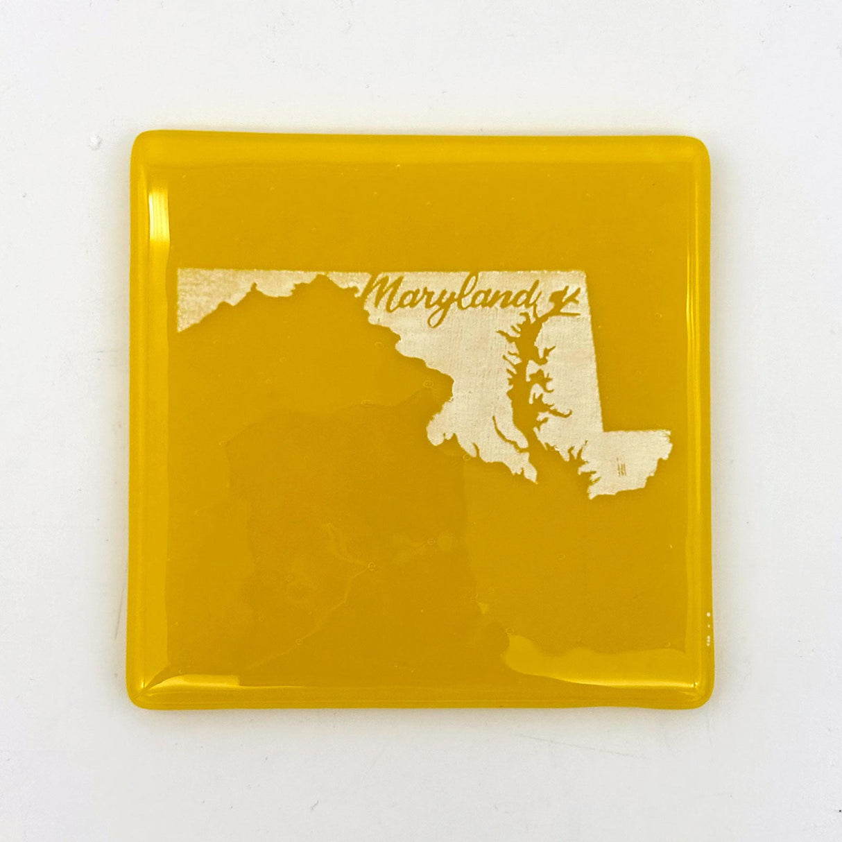 US States Fused Glass 4" Single Coaster - Rainbow Pride or Single Color Background - made to order