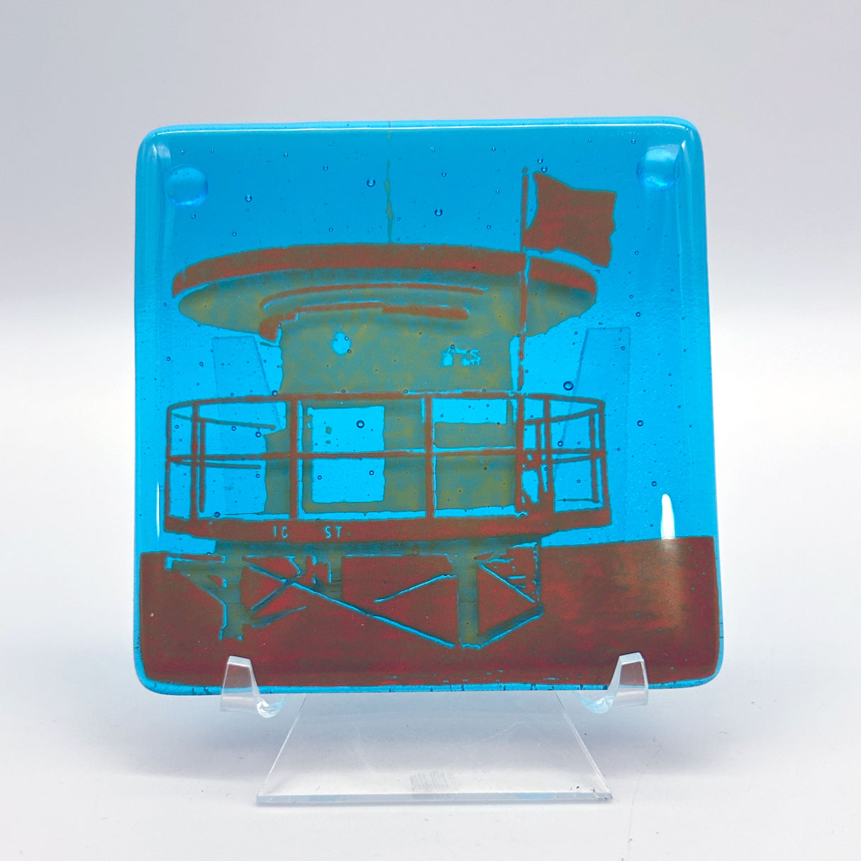 Miami Beach Beach Cabana Fused Glass 4" Single Coaster - made to order