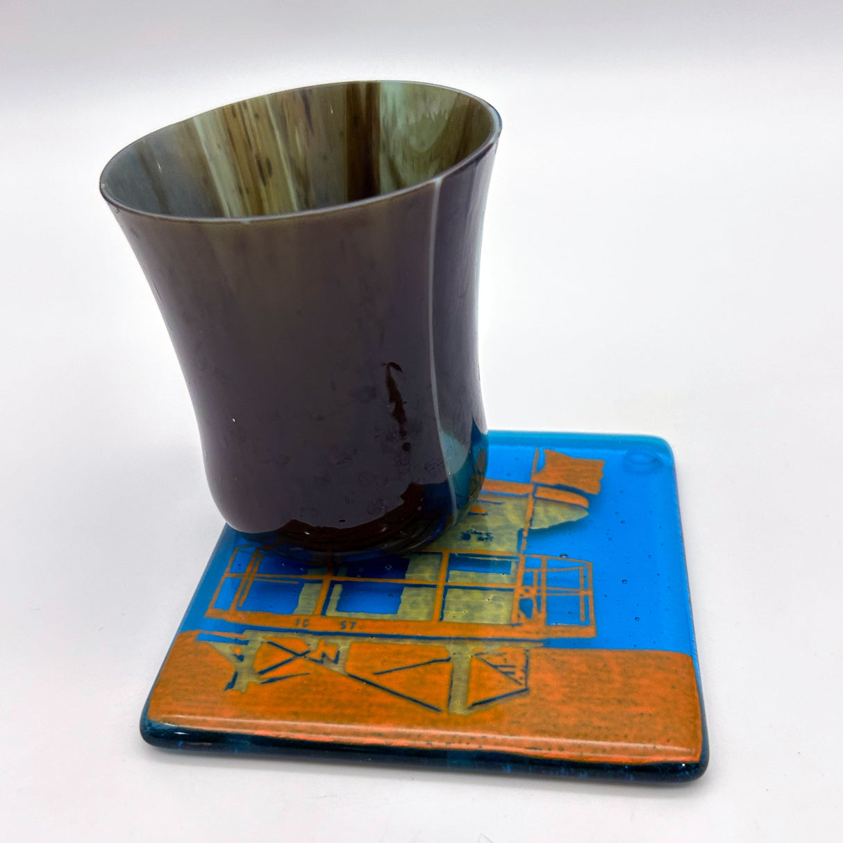 Miami Beach Beach Cabana Fused Glass 4" Single Coaster - made to order