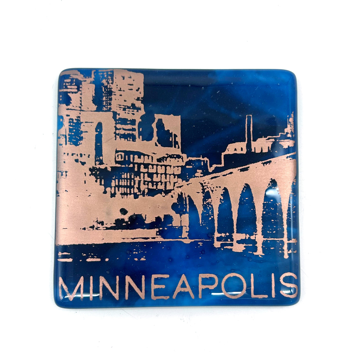 Minneapolis Sunset Skyline Fused Glass 4" Single Coaster