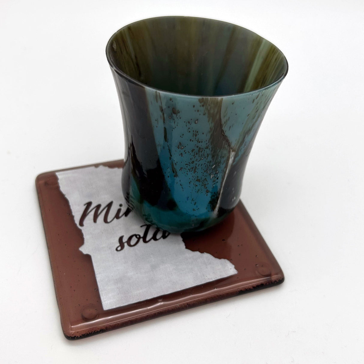 US States Fused Glass 4" Single Coaster - Rainbow Pride or Single Color Background - made to order