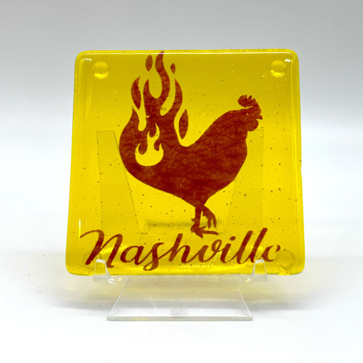 Nashville Hot Chicken Fused Glass 4" Single Coaster