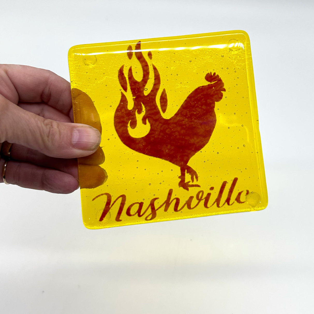 Nashville Hot Chicken Fused Glass 4" Single Coaster