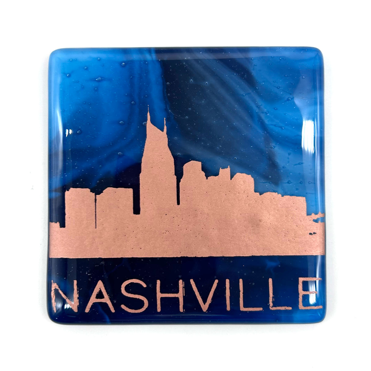 Nashville Sunset Skyline Fused Glass 4" Single Coaster - made to order
