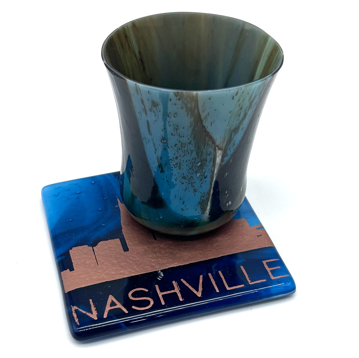 Nashville Sunset Skyline Fused Glass 4" Single Coaster - made to order