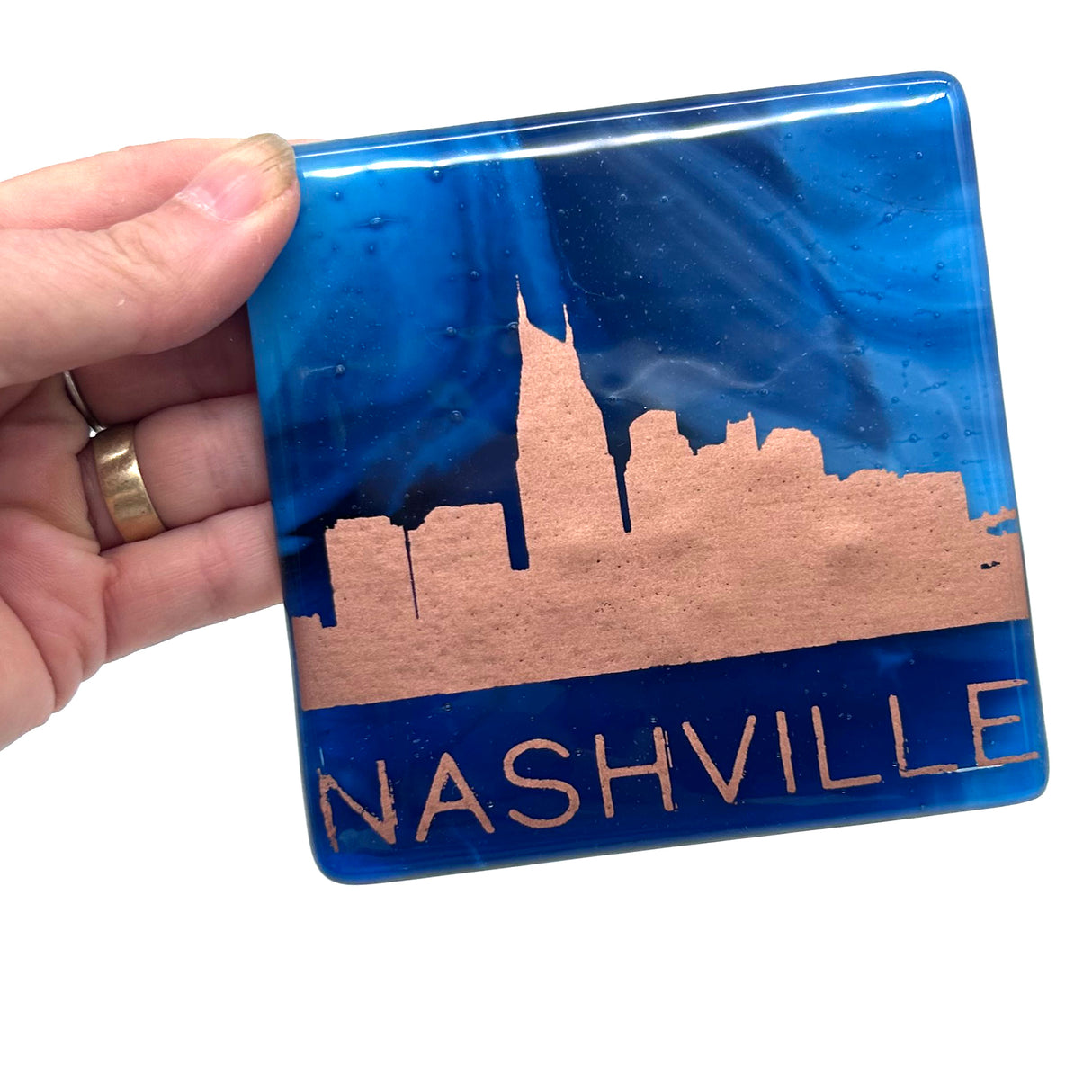 Nashville Sunset Skyline Fused Glass 4" Single Coaster - made to order