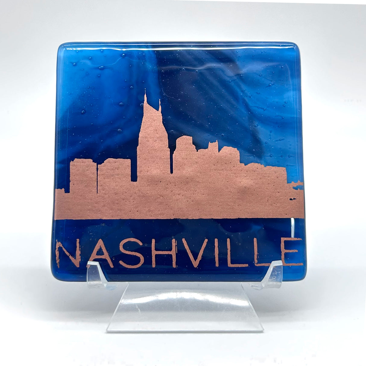 Nashville Sunset Skyline Fused Glass 4" Single Coaster - made to order