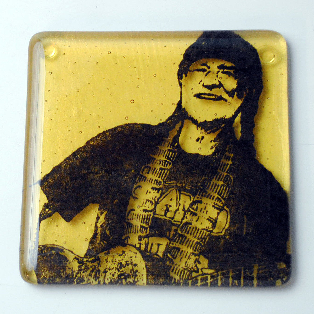 Willie Nelson Fused Glass 4" Single Coaster