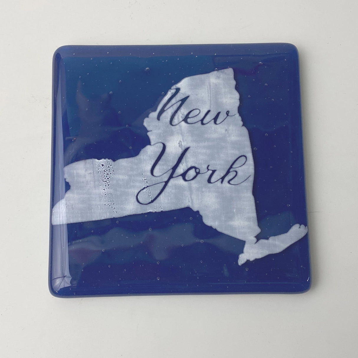 US States Fused Glass 4" Single Coaster - Rainbow Pride or Single Color Background - made to order
