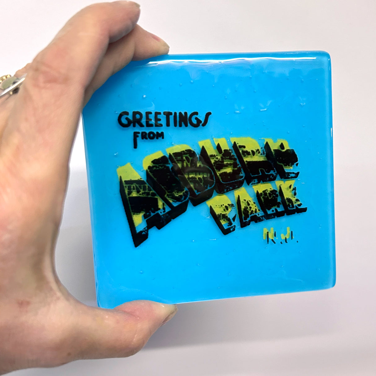 New Jersey Greetings from Asbury Park 4" Single Coaster (or 4.5" Catch-all Dish) - made to order
